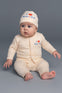 3 Pcs Newborn Baby Beige Color Cute I Love Mom & Dad Print Long Sleeve Body Suit with Hat, Comfortable Spring And Autumn Outdoor Wear BS6409I